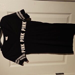 Victoria  Secret Black Short Sleeve Shirt with Grey Stripes